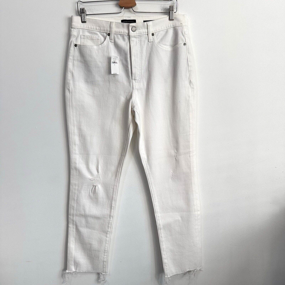 Banana Republic High Rise‎ Jeans 31 Slim Distressed White Raw Hem Trendy NEW
